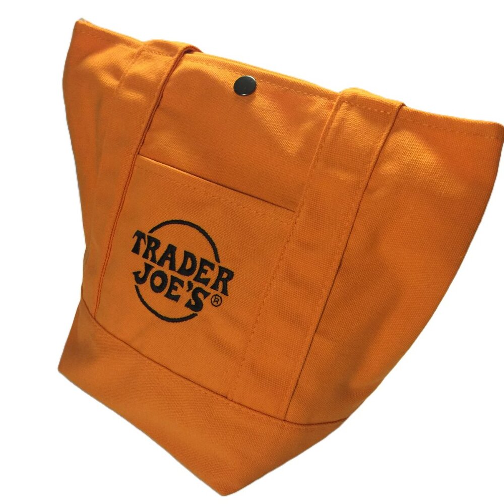 Trader Joe's Mini Canvas Tote Bag With METAL SNAP FASTENER Halloween & Grocery